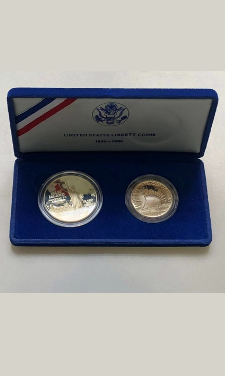 1986年美国自由女神100周年精制银币及铜币礼盒（附证、盒）