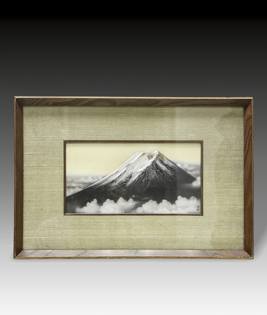 日本珐琅“富士山（金、银嵌）”风景挂画（光明款）