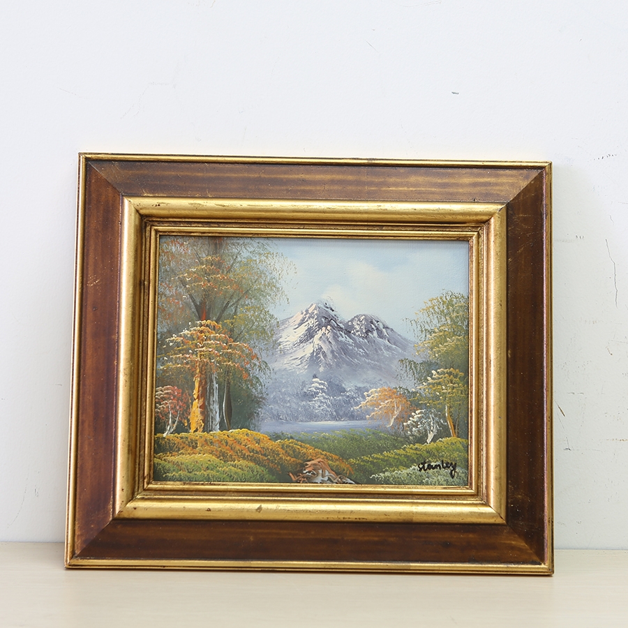欧洲《雪山远景》名家古董油画