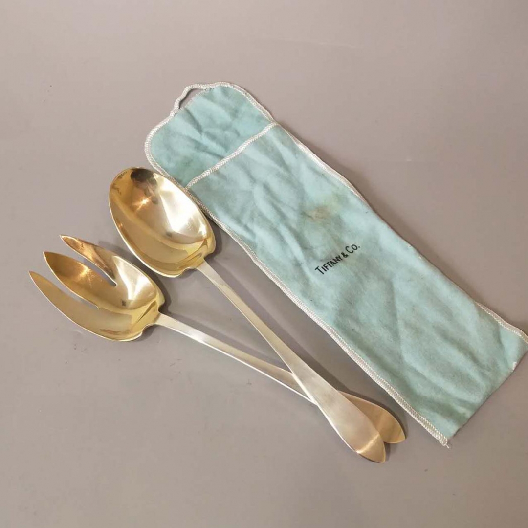 1910年美国Tiffany品牌法尼尔款式纯银色拉搅拌勺叉 1组