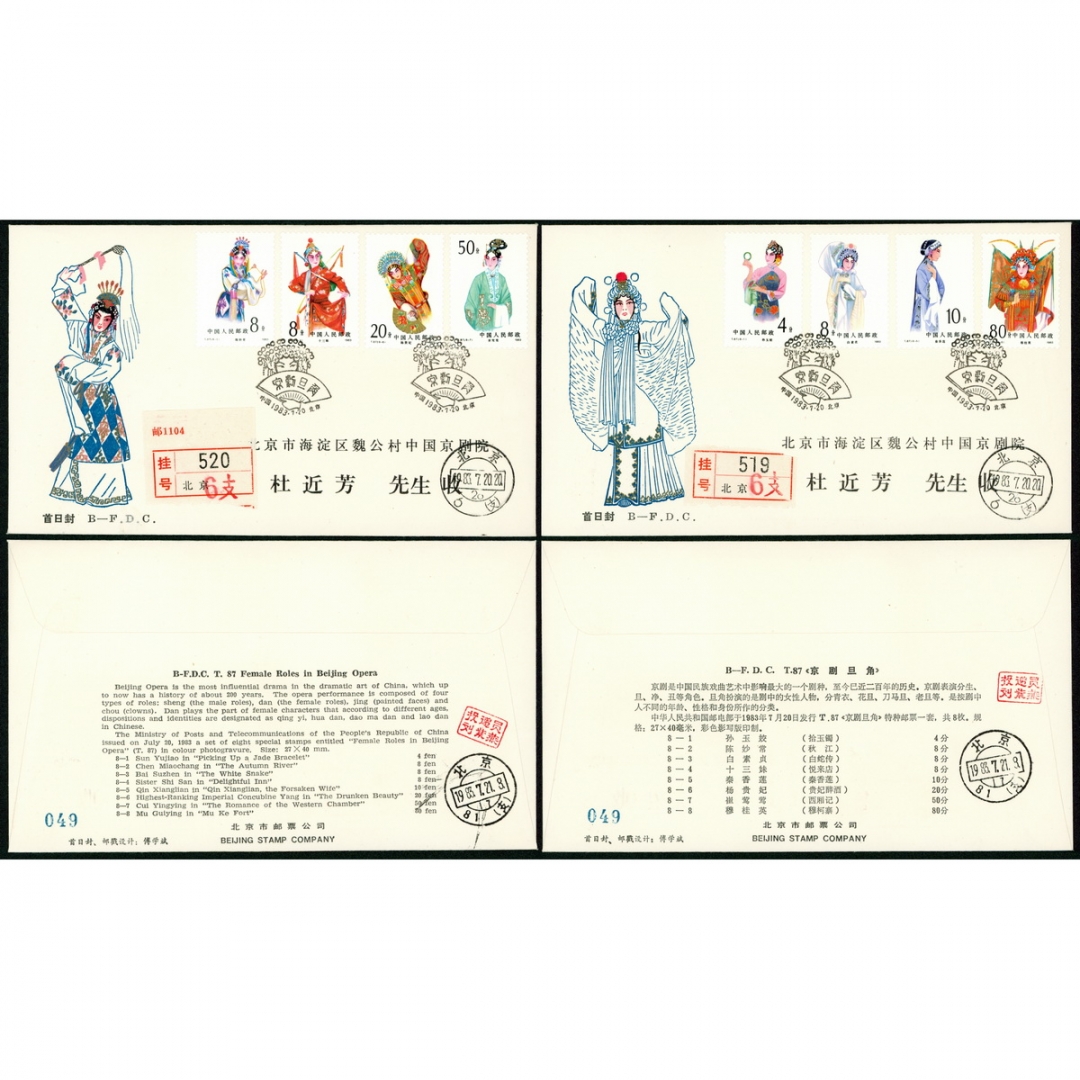 110.T87“京剧旦角”北京市邮票公司首日封，1983年7月20日北京寄著名京剧表演艺术家杜近芳