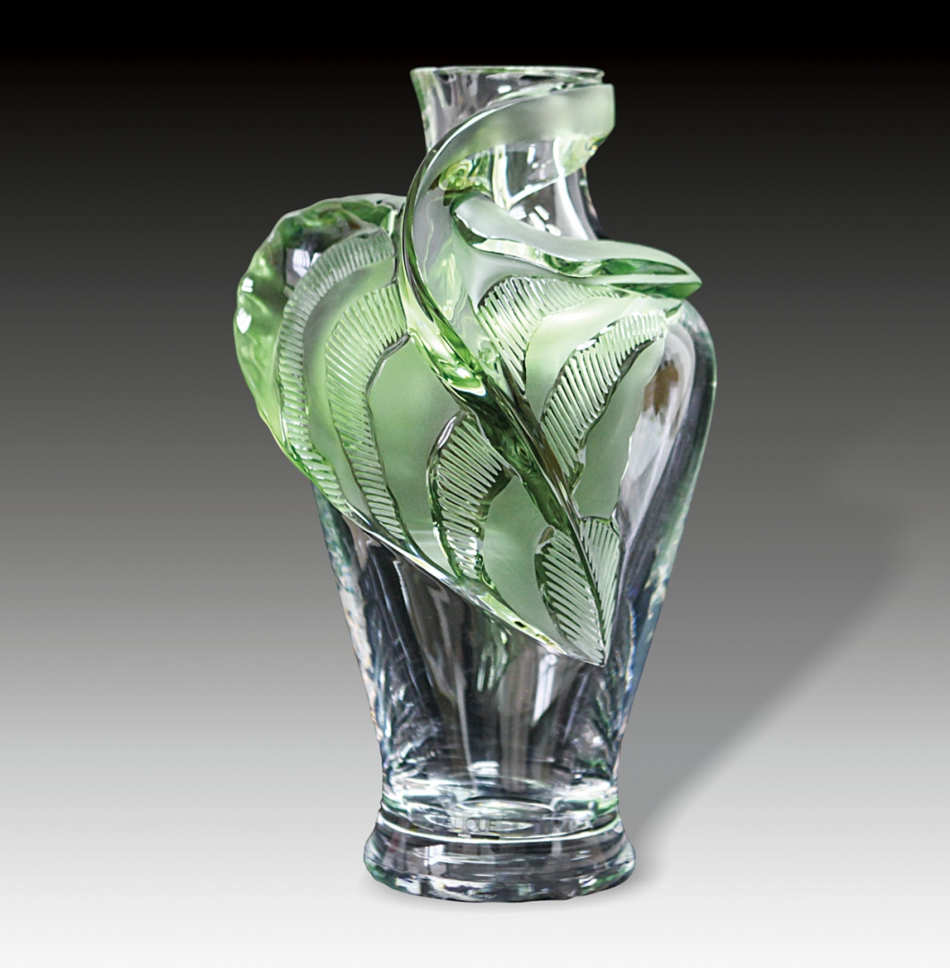 法国LALIQUE"银杏叶"水晶大花瓶(H:37cm)