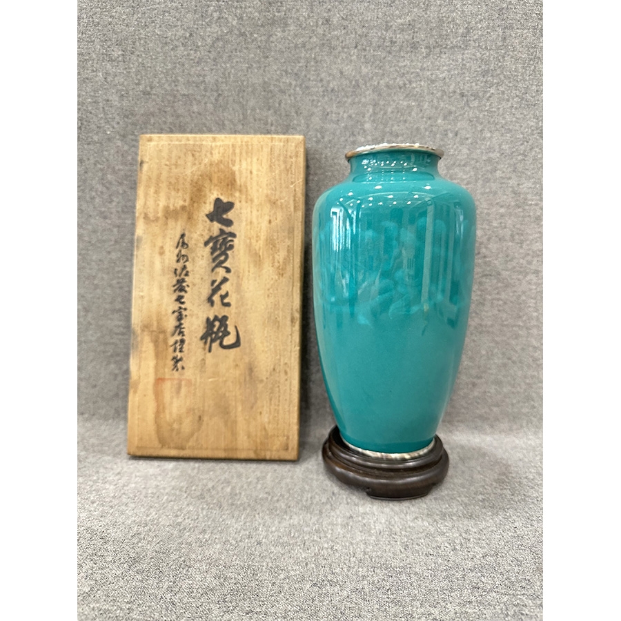 日本SATO款翠绿色七宝烧花瓶(H:24cm)
