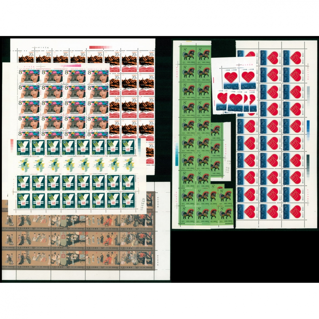 23、T119新24套；T142新32套；T146新34套；T158（5-5）新32枚，部分有损；T150新10套；T168新37枚；1992-7昆虫新50套；1992-8奥运会新50套；T168新28套