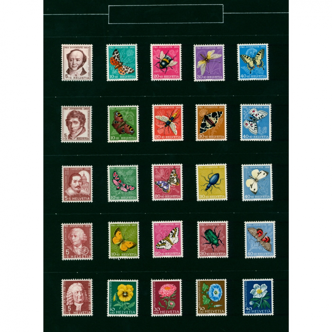 80、瑞士慈善邮票新一组24套（1954-1977年），原胶轻贴