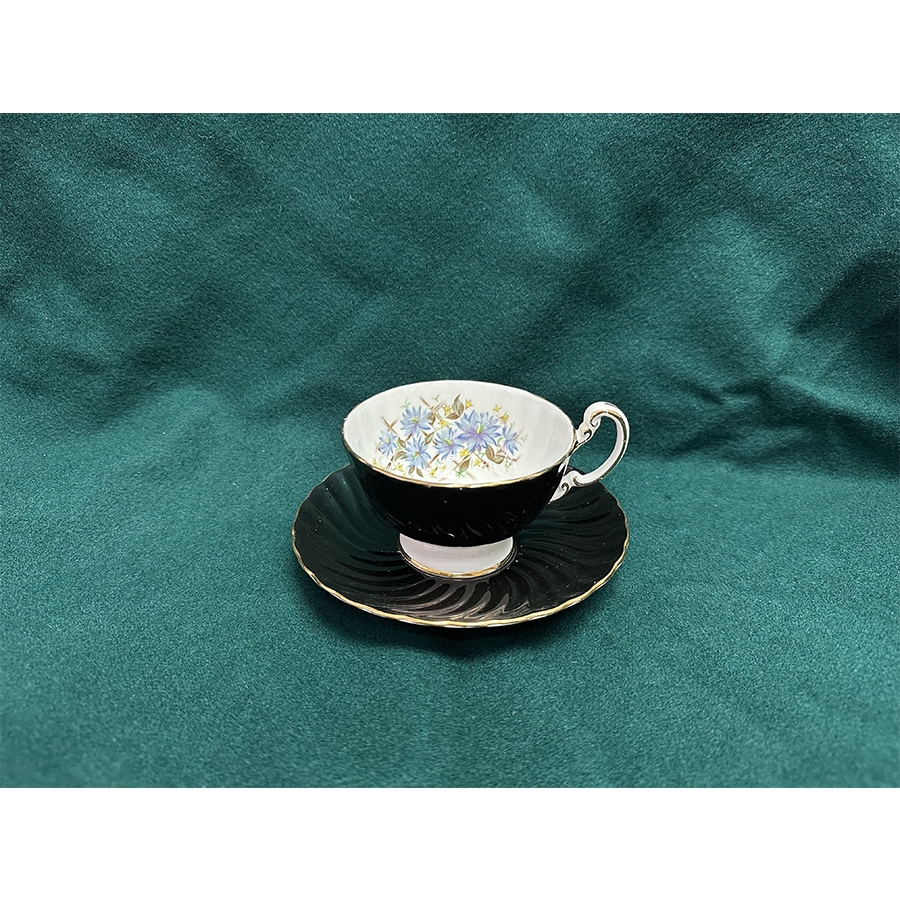 英国AYNSLEY黑曜石花卉古董咖啡杯碟