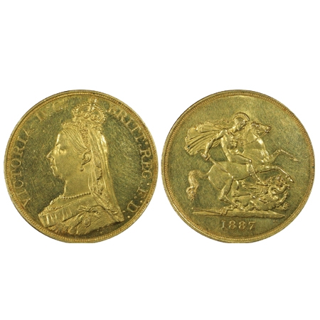 1887年英国维多利亚马剑金币(金币重39.94克，PCGS AU58)